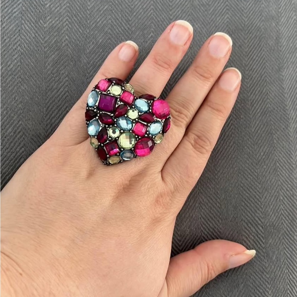 Heart-Shaped Multicolor Gemstone Ring